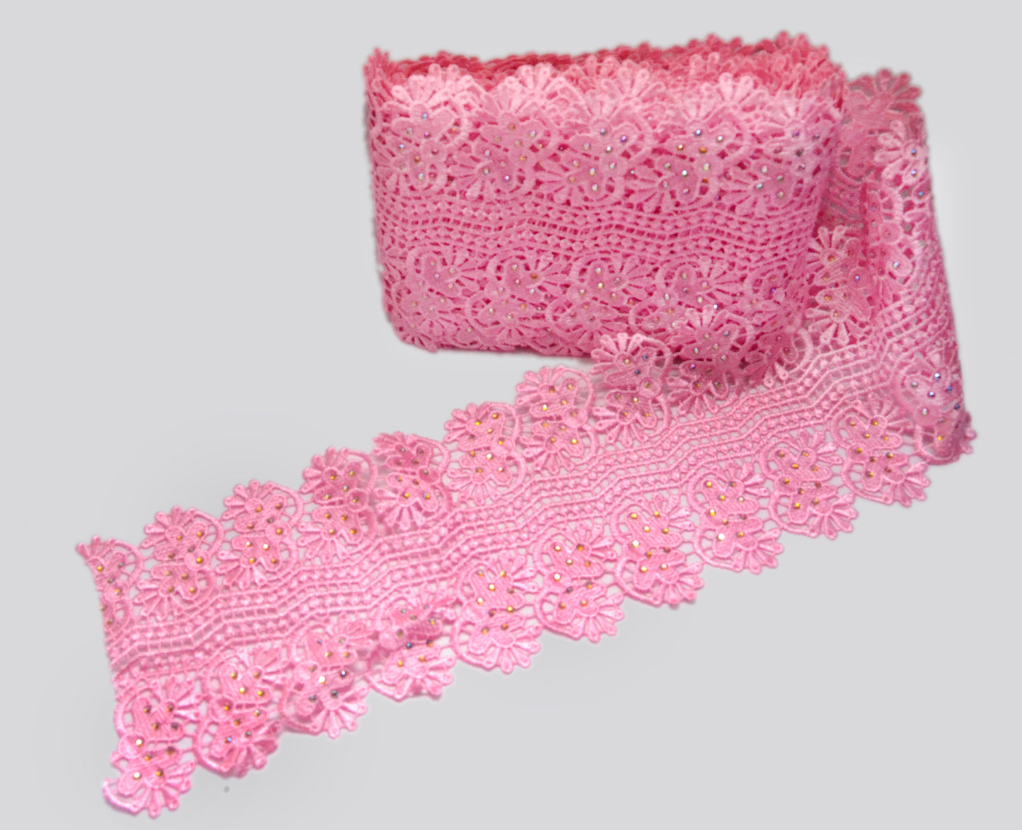 Blush Bloom Rhinestone Embroidered Lace Trim – Per Yard