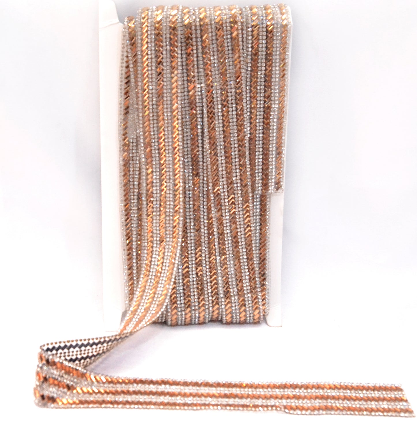 Rose Gold & Silver Striped Rhinestone Trim – Per Yard
