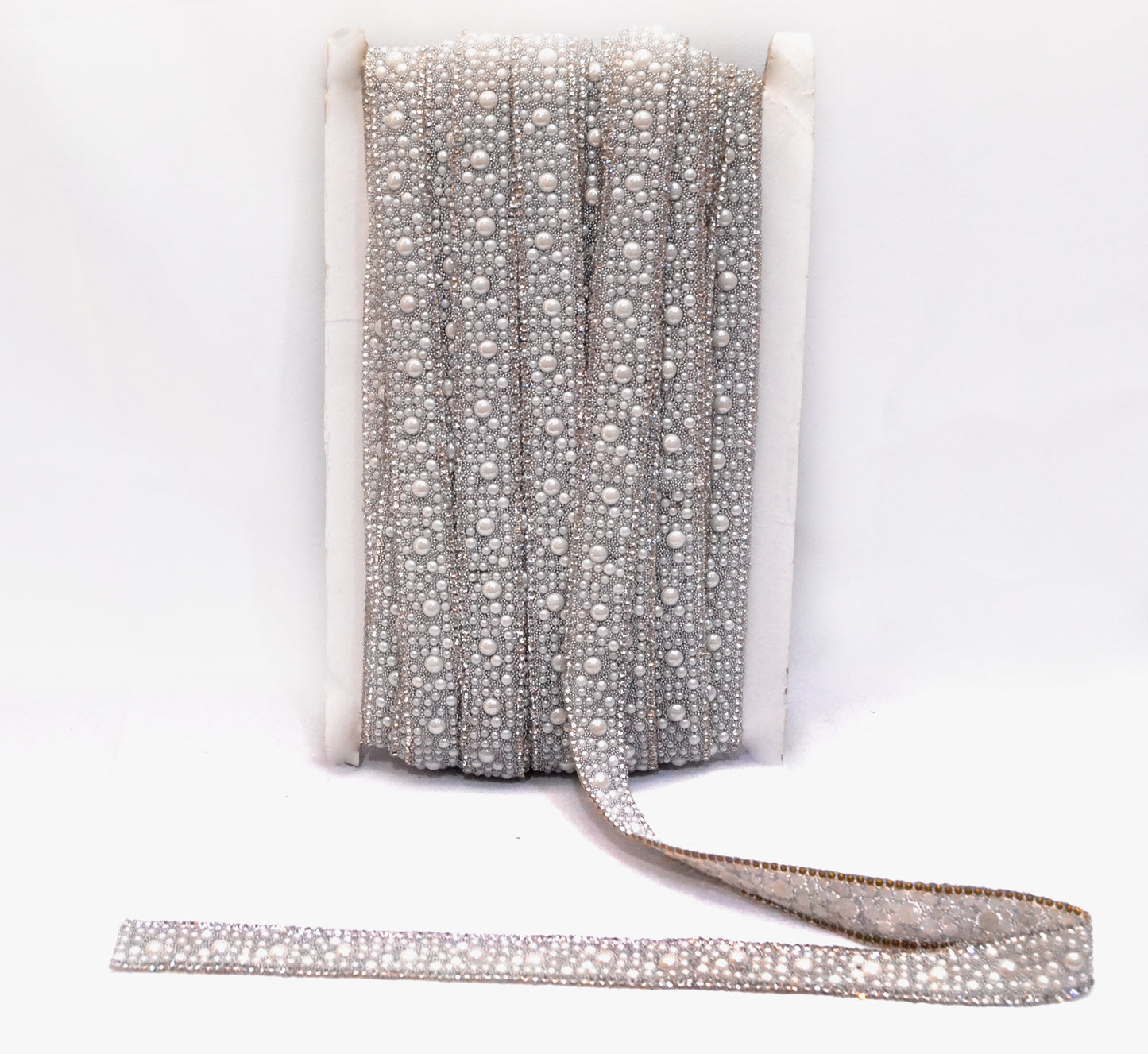 Luxury Silver Pearl & Rhinestone Trim – Per Yard