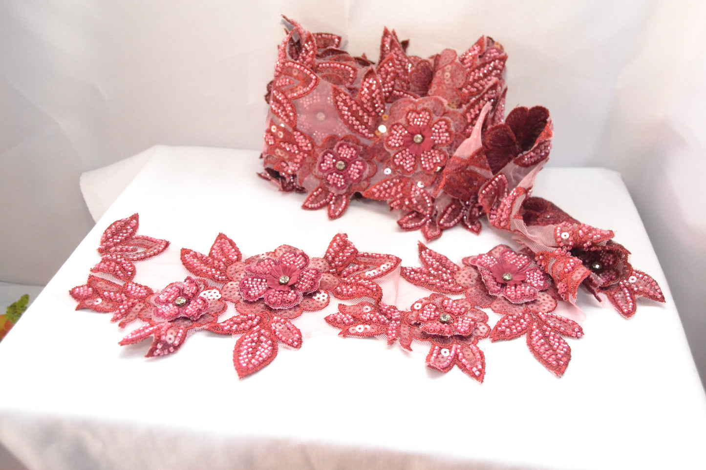 Blossom Rouge 3D Sequin Beaded Lace Trim – Per Yard