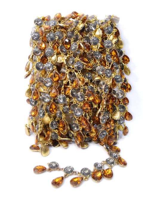 Amber Drop and Crystal Chain Trim – Per Yard