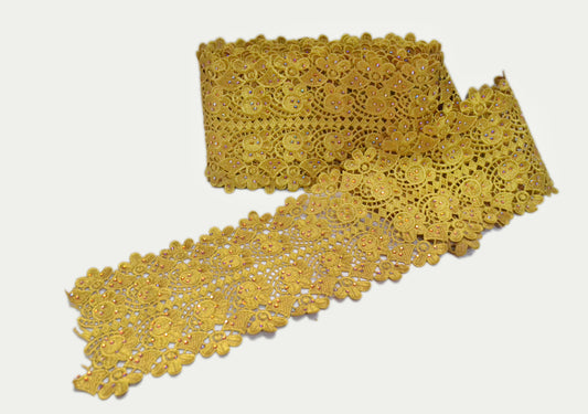 Gold Floral Rhinestone Lace Trim – Per Yard