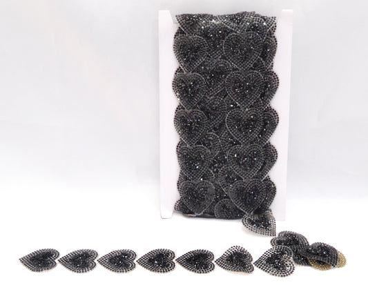 Black Rhinestone Heart Trim – Per Yard