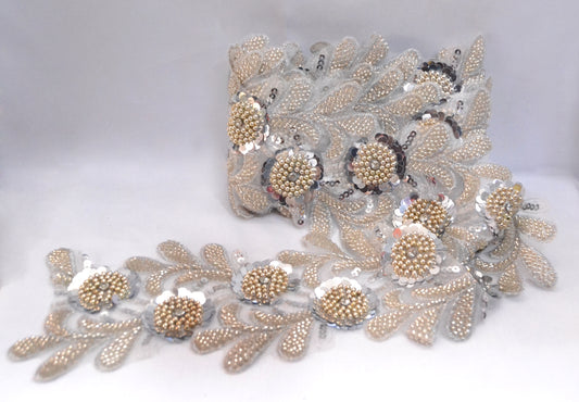 Champagne Bloom Beaded Lace Trim – Per Yard