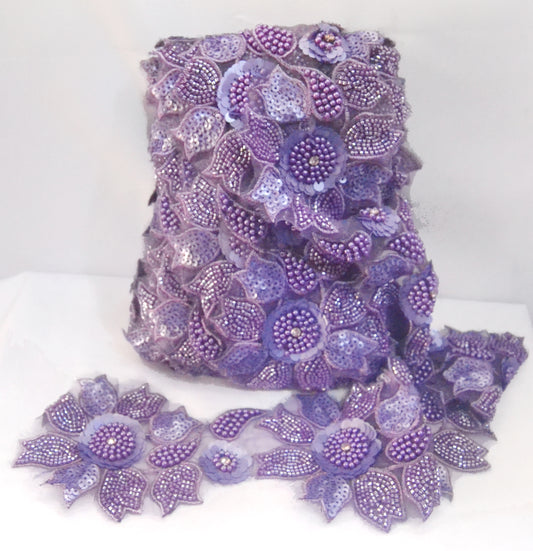 Amethyst Bloom Luxury 3D Embroidery Trim
