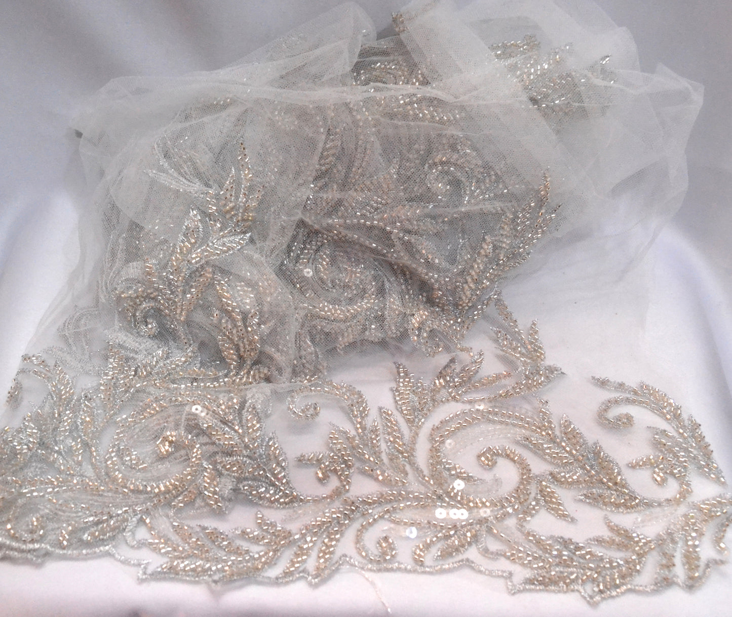 Silver Frost Embroidered Sequin Tulle Fabric - Per Yard